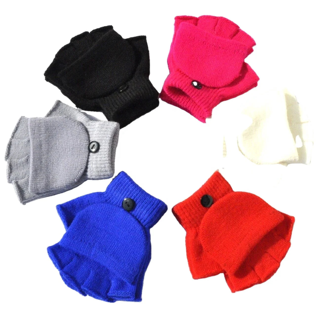 Kids Winter Flip Convertible Mittens Half Finger Gloves with Cover Daily Sports Cycling Warm Windproof