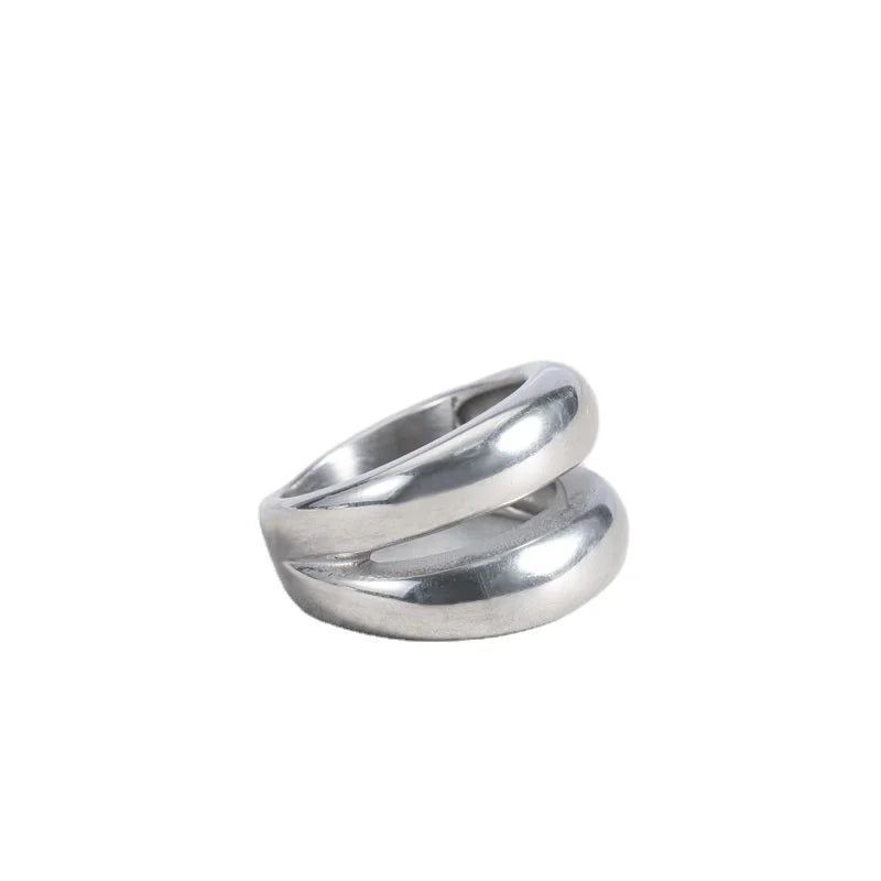 Personality Exquisite Silver Plated Thick Stainless Steel Double Circles Rings