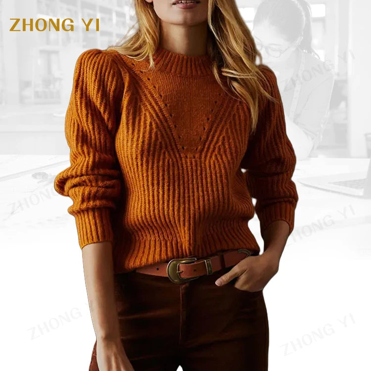 Clothing Factory Wholesale Custom Knitwear Cotton Knitted Pullover Crew Neck Women Casual Cashmere Wool Knit Sweater Top