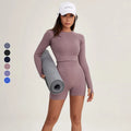 Ladies' Lightweight Breathable Seamless Long-Sleeved Three-Point Pants Sportswear Set Solid Color Four-Way Stretch Quick Dry