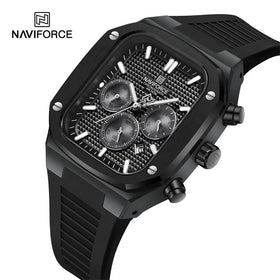 NAVIFORCE 8037 BBB Luxury Mens Fashion Business Wristwatch Quartz Chronograph 24 Hours Watch Fumed Silica Strap Relojs