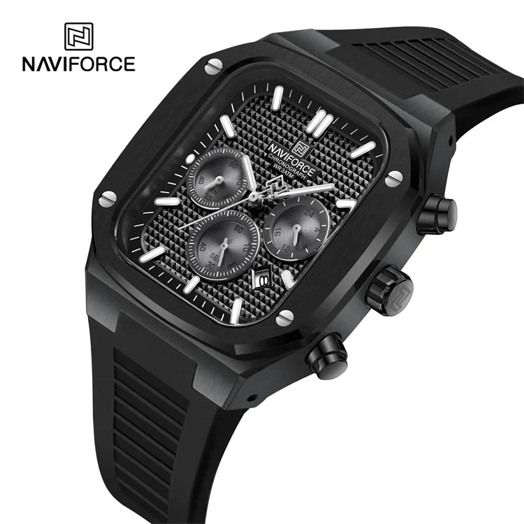 NAVIFORCE 8037 BBB Luxury Mens Fashion Business Wristwatch Quartz Chronograph 24 Hours Watch Fumed Silica Strap Relojs