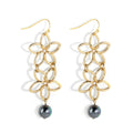 Hawaiian Fashion Jewelry 18k Gold Plating Flower Earrings Stock Double Flower Shell Pearl Beads Drop Earrings for Women Party
