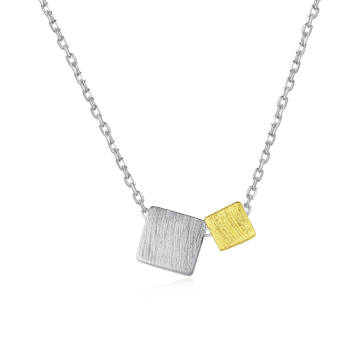 CZCITY Two Color Square Geometric Minimalist 925 Sterling Silver Jewelry Double Gold Plated Little Girl Necklaces