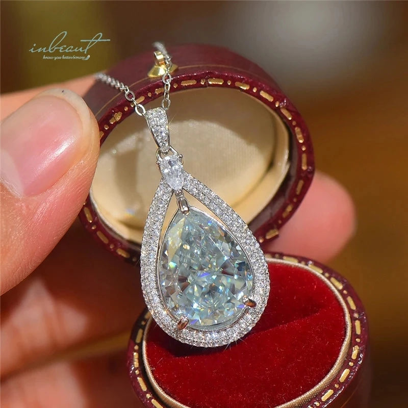Silver 925 Original 12 Carat Diamond Test Past Brilliant Cut Blue Water Drop Moissanite Pendant Necklace for Women Fine Jewelry