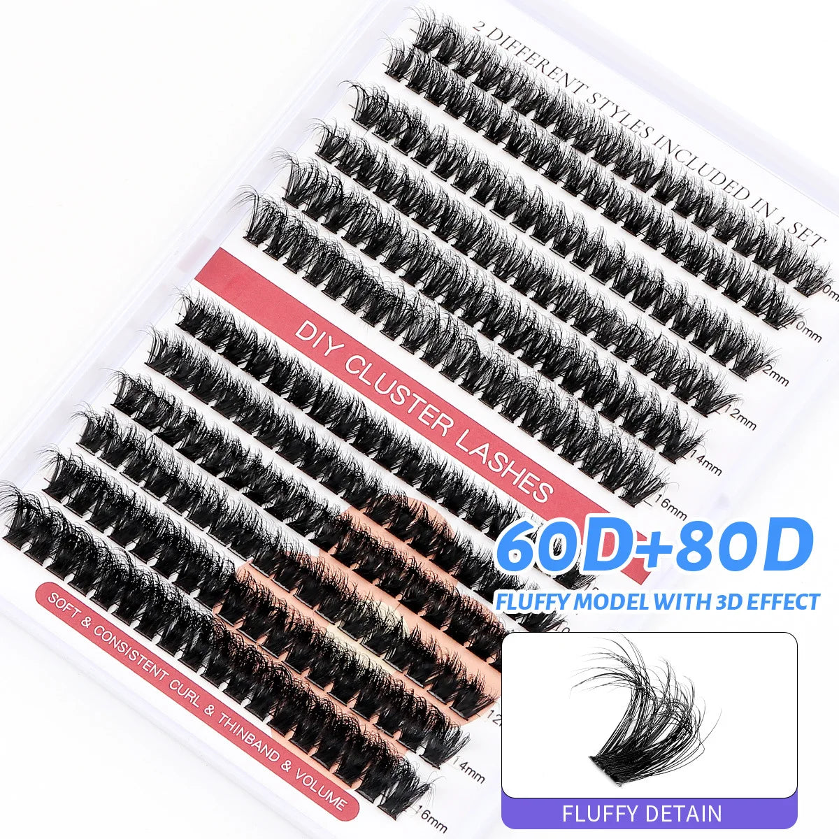 Free Sample 20d 30d 40d 50d Fluffy Diy Cluster Eyelashes Kit Custom logo C/d Curl 8-16mm Segment Fans Diy Lash Cluster Glue