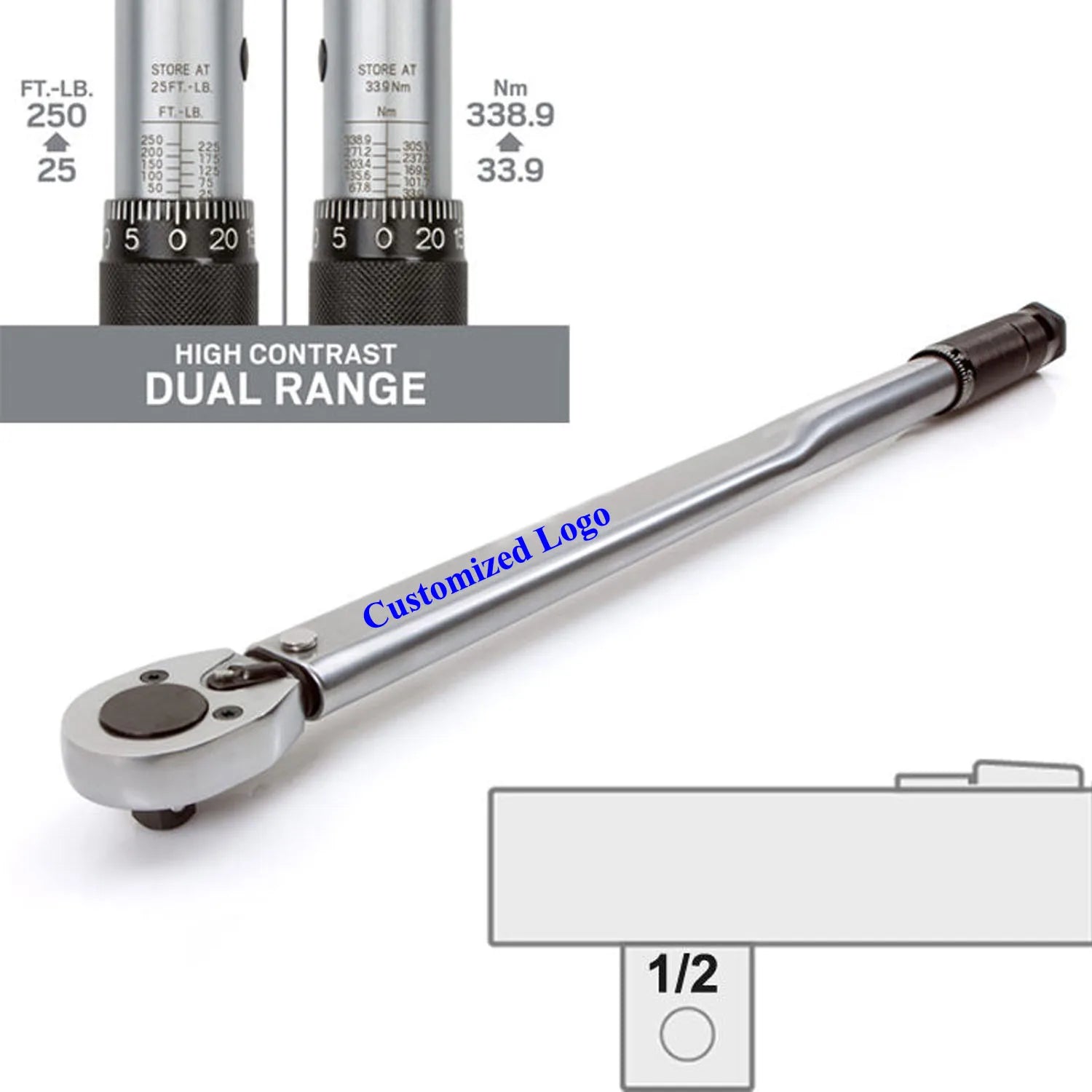 YUHANG 1/2 Inch Carbon Steel Drive Click Torque Wrench (25-250 Ft.-lb.) DIY Customizable OEM Support
