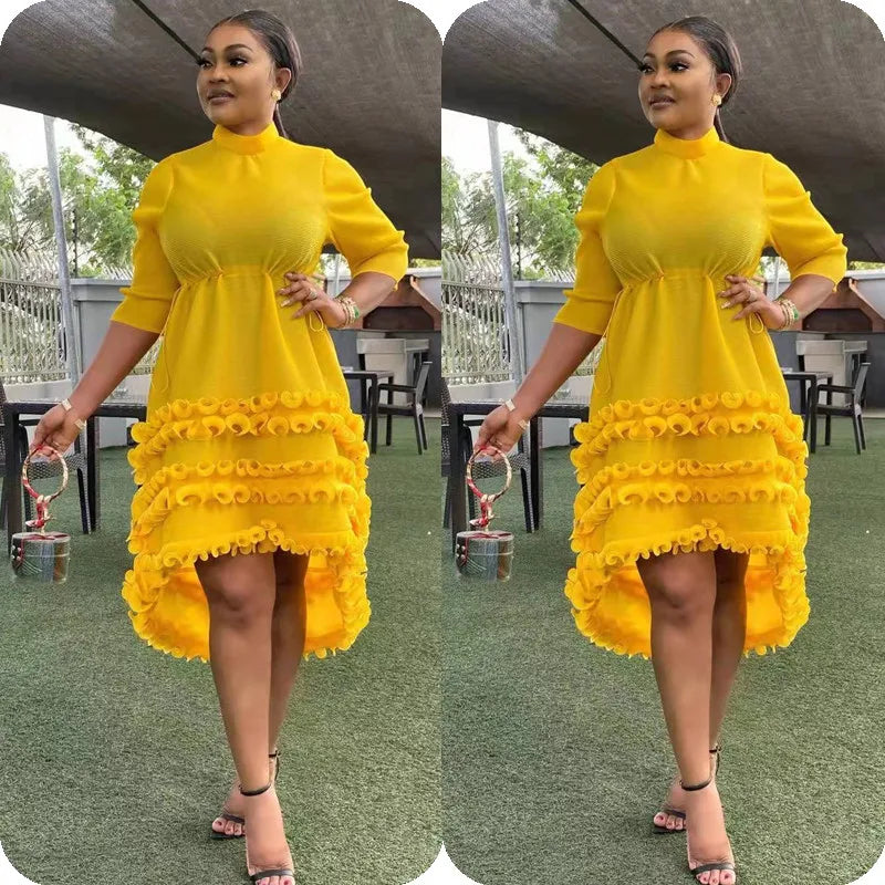 Pleats  Spring/summer  O-Neck Neck Flounces Midlength Dress