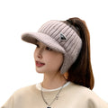 Elastic Knit Visor Hat for Women Chic Sports Hat Baseball Cap With Fluffy Warm Earmuffs for Cold Weather Backless Visor Hat