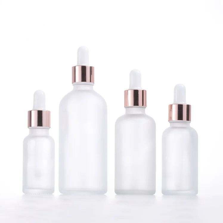 10ml 30ml 50ml 100ml Matte Frosted Skincare Glass Dropper Bottles Essential Oil Bottle with Rose Gold Dropper Top