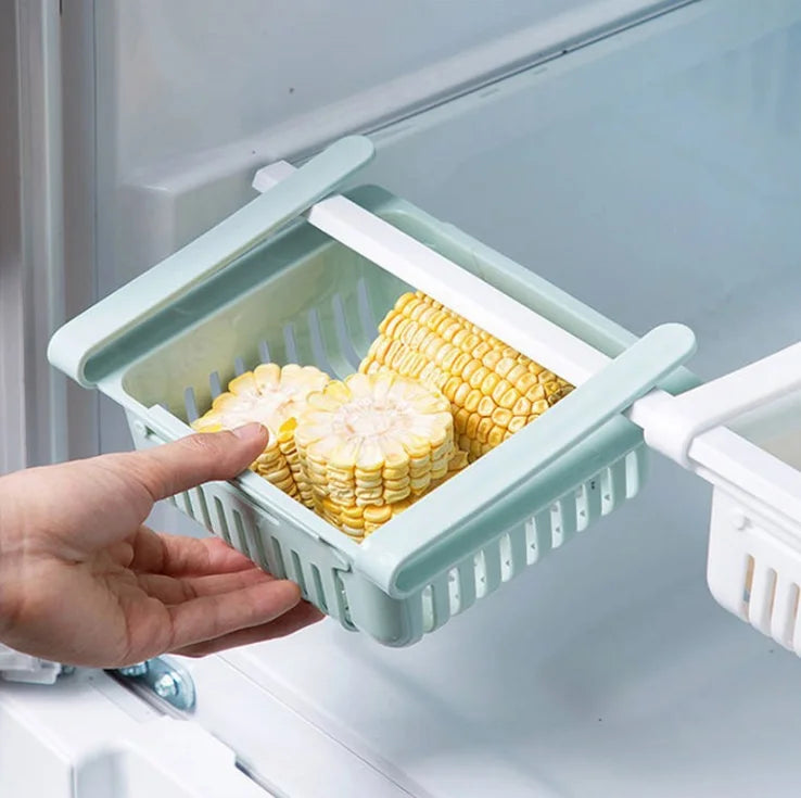 Adjustable PP Refrigerator Storage Rack Rectangle-Shaped Fridge Freezer Shelf Holder Space-Saving Kitchen Food Container Drawer