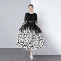OEM/ODM 2024 Summer New Printed Ruched Chiffon Dress Bell Sleeve Crew Neck Ladies Casual Style Pleated Women's Dress