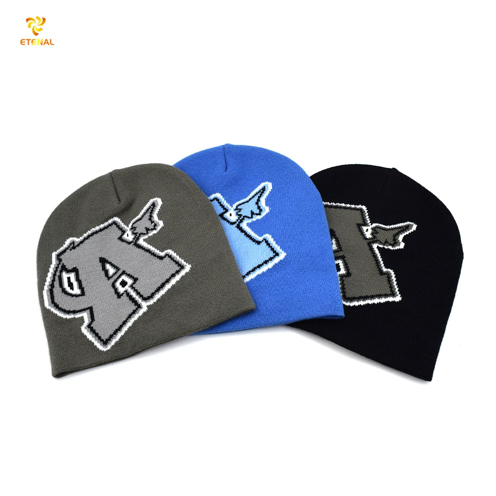 Y2K Gothic Character All-Over Print Jacquard Knit Beanie Custom Logo Winter Skull Cap Dot Bow Camouflage Unisex Adult Low MOQ No