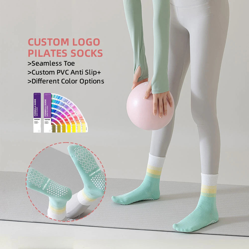 Low MOQ Custom Logo Pilates Yoga Sports Socks Anti Slip Grip Breathable Mesh Knitted Socks