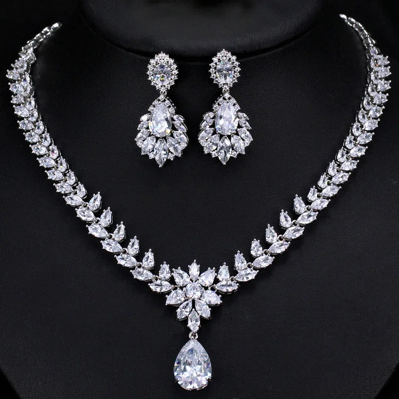 Luxury Bridal Zirconia Jewelry Set Water Drop Big Earrings Necklace Sparkling Cubic Fine Jewelry Jewelry Sets