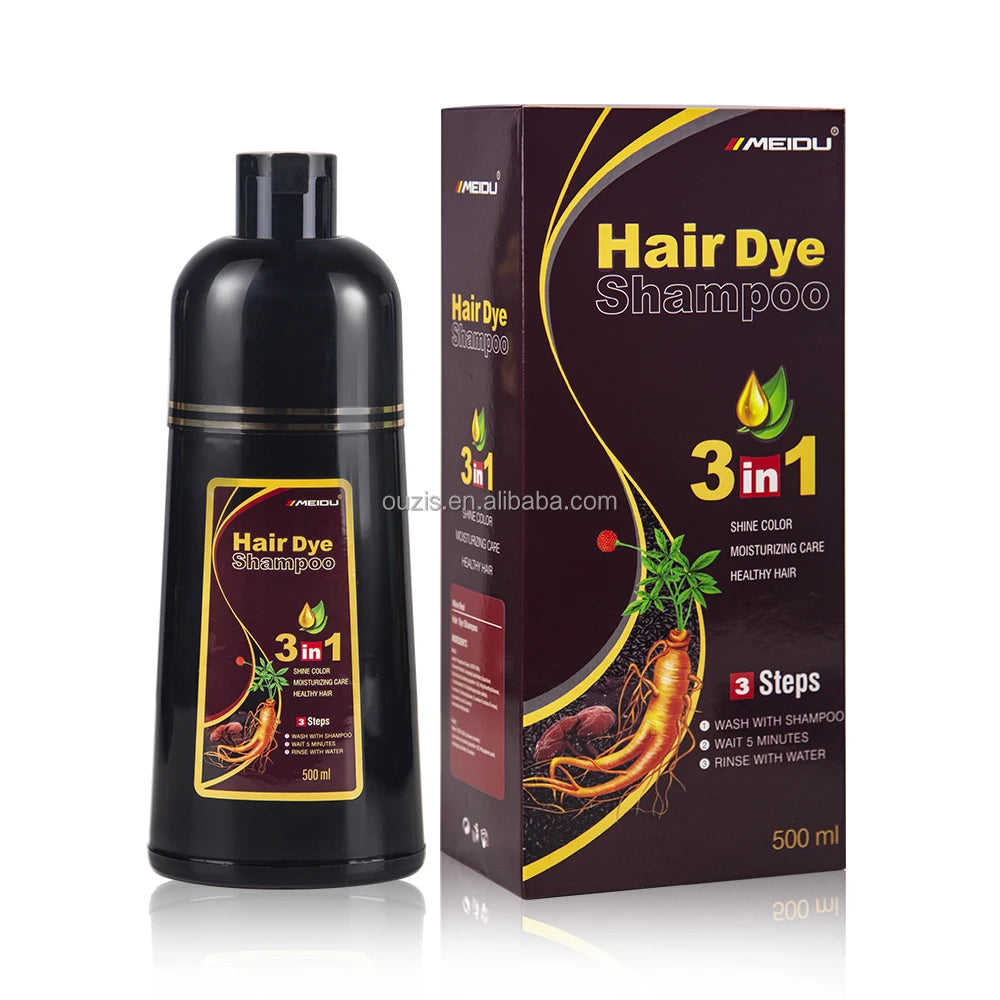 OEM Professional Factory Chinese Bottle Dark Brown Men Permanent Black Bottle Meidu Bright Black Herbal Hair Dye Shampoo