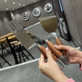 Stainless Steel Flat Head Frying Spatula Steak Cooking Spatula Wooden Handle Kitchen Flat Grill Spatula Baking Tools