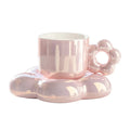 Solhui Nordic Luxury Glazed Coffee Cup Saucer Set Flower Shaped Ceramic Mug & Tray