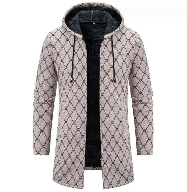 Men's Cardigan Sweater Knitting Winter Full Zipper Long Sleeve Thick Cardigan Knit Long Coat