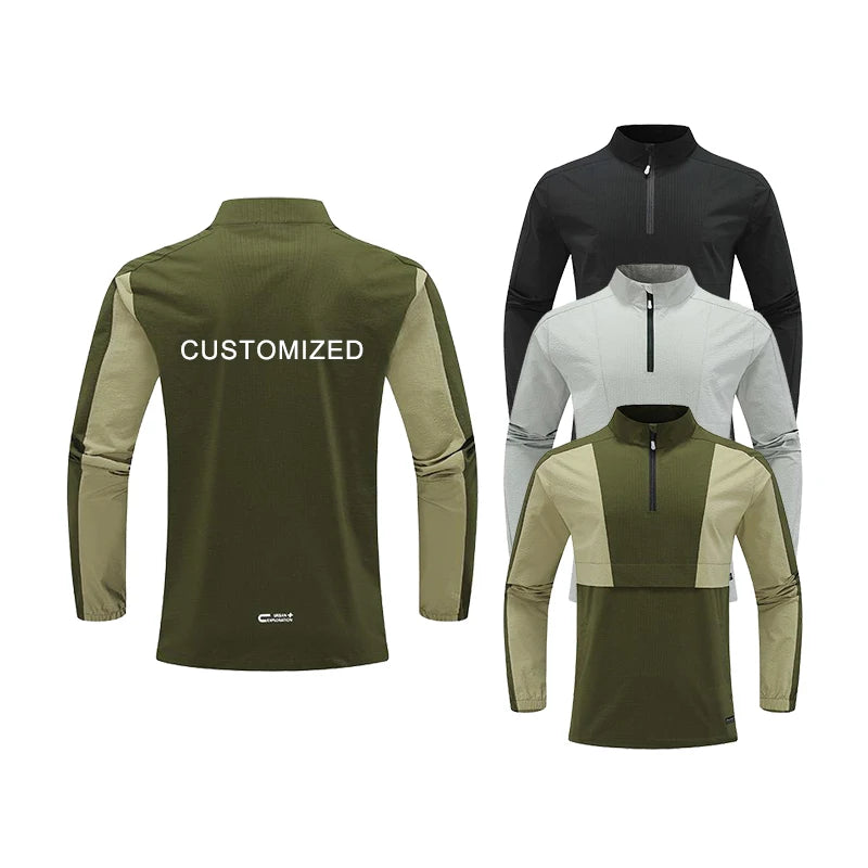 Wholesale Customized Men's Half Zip Sweatshirt Autumn Outdoor Casual Long Sleeve Sports Shirt Standing Collar Print Plus Size