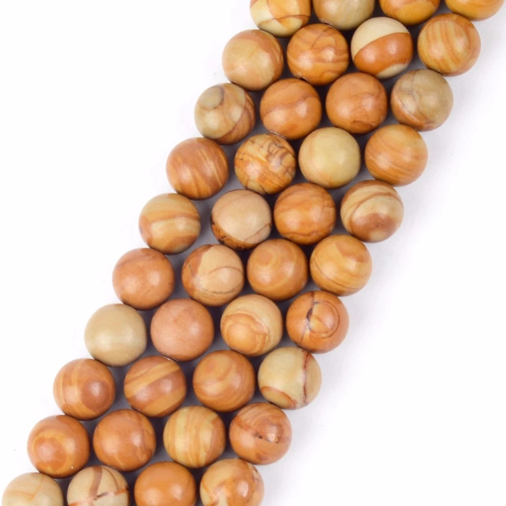 AsVrai U 4/6/8/10/12mm Natural Yellow Wood Jasper Stone Beads Loose Charms Jewelry Making Findings 15.5 Inches DIY Bracelet