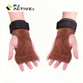 PINJIAN Fitness Antislip Wrist Hard Pull Band Leather Palm Protector Weight Lifting Wrist Straps Gym