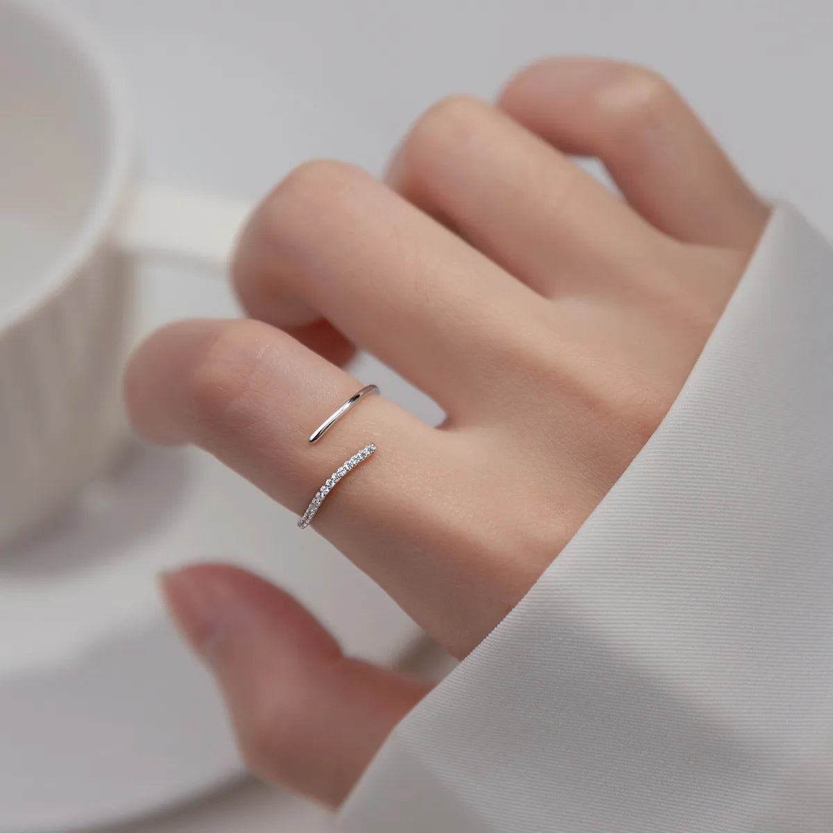 Trendy Women 925 Sterling Silver Minimalist Ring Adjustable Open Cubic Zirconia Simple Finger Knuckle Rings Fine Jewelry