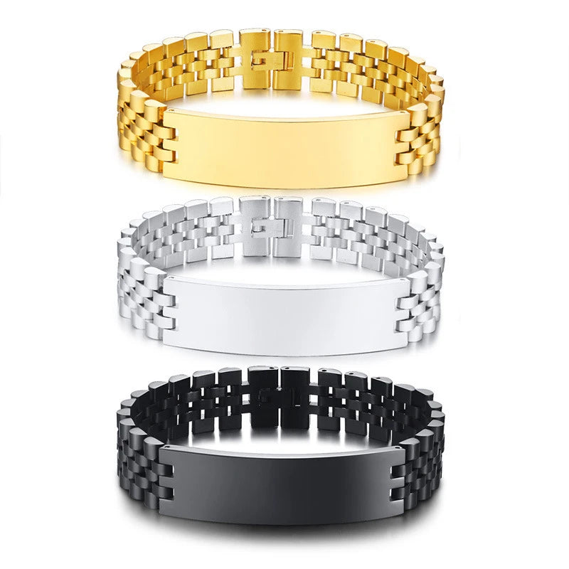 BINSHUO Watch Chain Bracelet Stainless Steel Jewelry Blank Bar Custom Laser Engraved Logo Letter Watch Chain Bracelet for Men