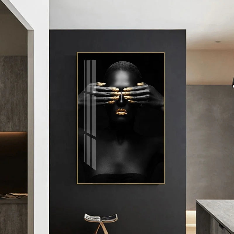 African Women Light Luxury Style Diamond Crystal Porcelain Painting Art Decorative Painting