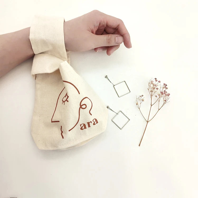 Custom Printed Women's Twist Cotton Tote Bag Small Handbag for Accessories with Music Feature