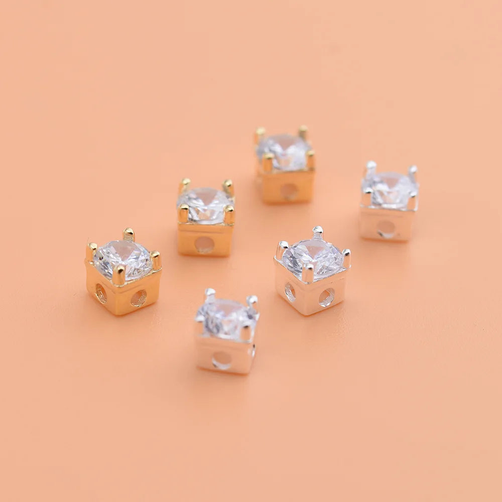 Latest Design 925 Sterling Silver Zircon Square Spacer Beads Gold Plated Square Loose Bead for Diy Bracelet Necklace Jewelry