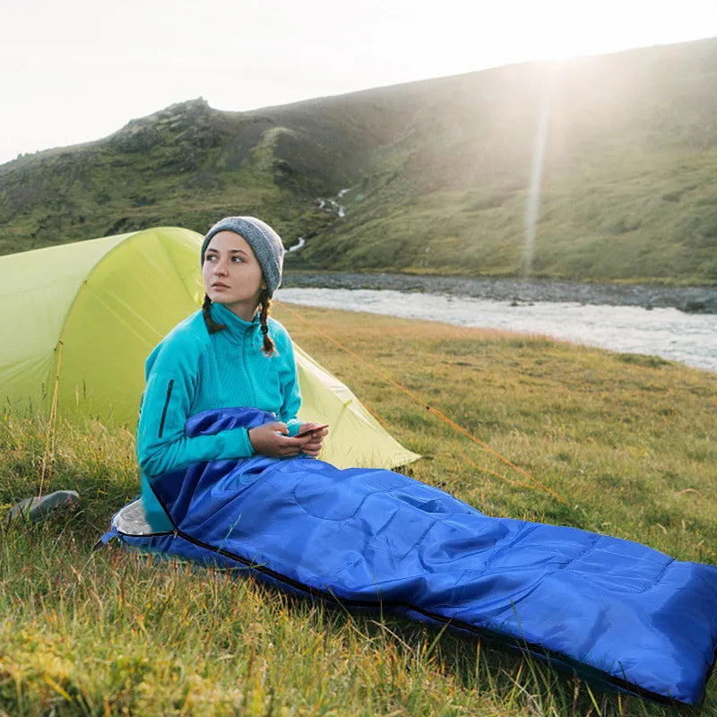 JSJM New Hot Sale Outdoor Cold Weather Winter Sleeping Bag Thickened Hollow Cotton Filling 170T Polyester Envelope Adult Use