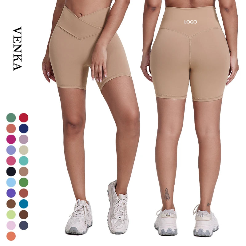 Women Soft Breathable V Shaped Compression Activewear Running Cycling Ladies Custom High Waist Gym Yoga Biker Cycling Shorts