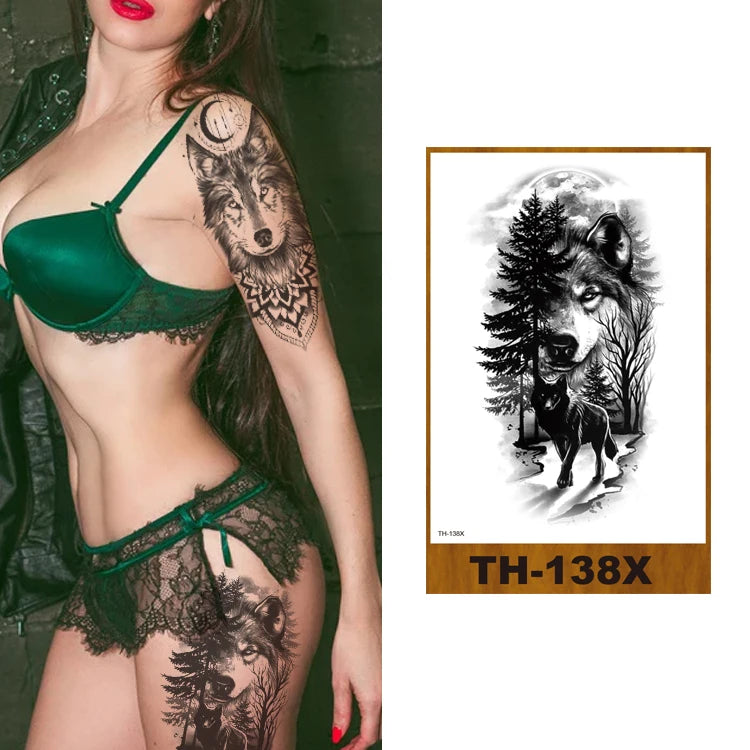 Rich Style Wolf lion Forest Black Mystery Mist Washable Body Tattoo Sticker