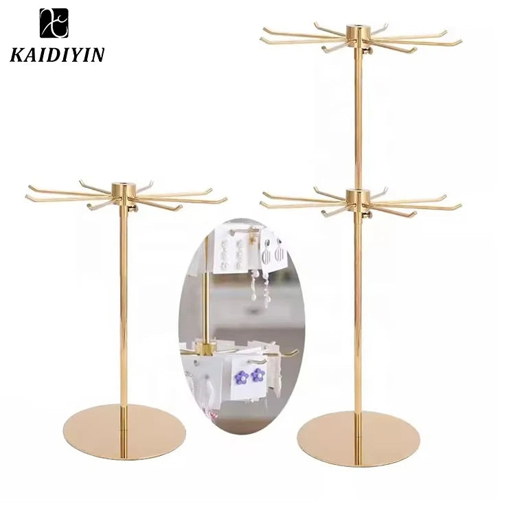 Gold Metal Rotating Jewelry Display Rack Hanging Organizer Tower Rack for Necklaces Bracelets Rings Storage