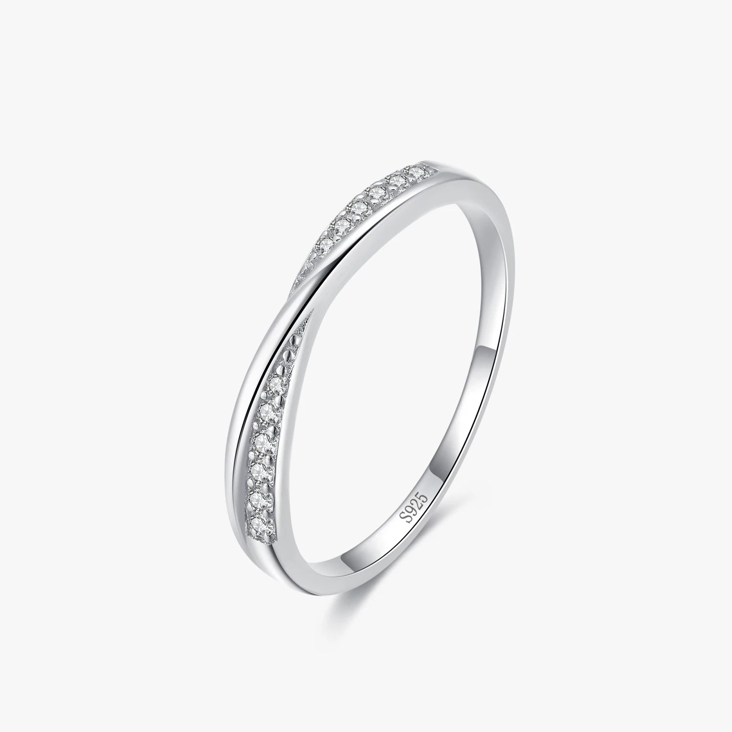 Ailmay Simple Interwoven Ring 925 Sterling Silver CZ Zircon Finger Rings for Fine Female Fashion Jewelry