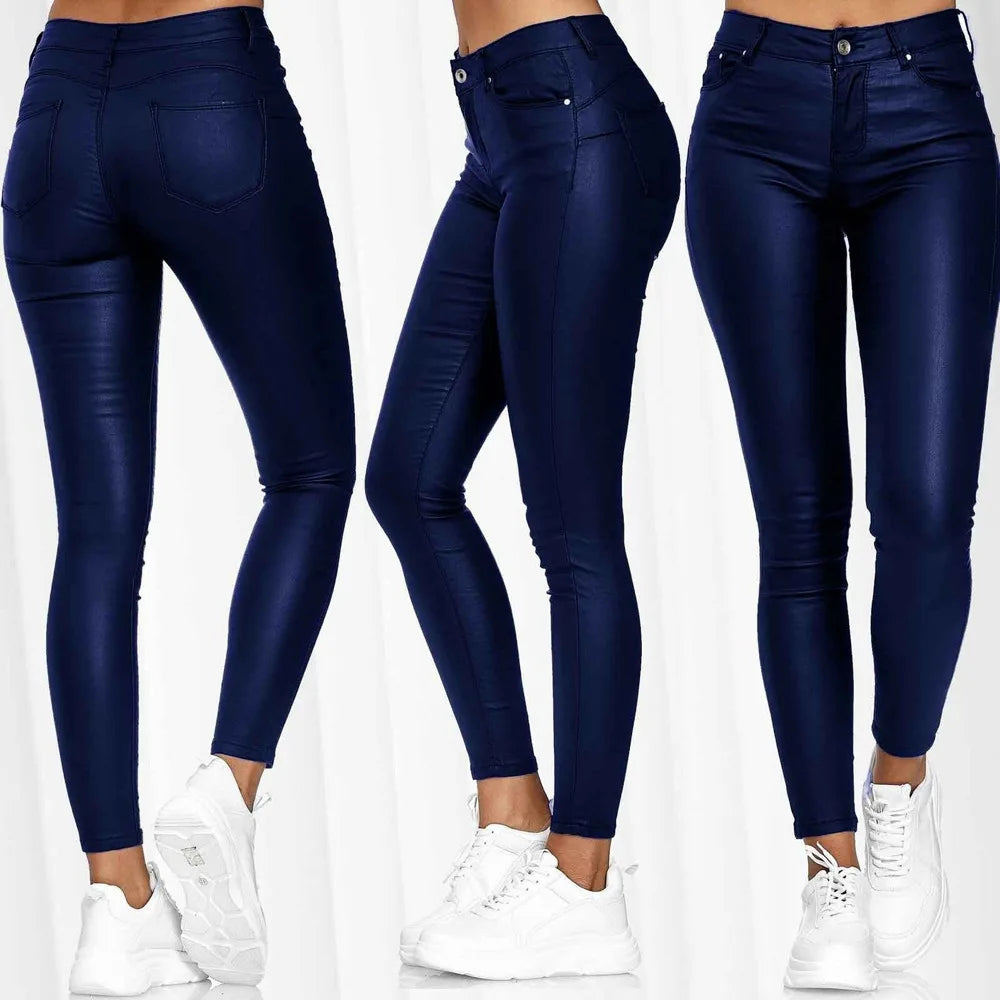 New Fashion Sexy Women Slim Leather Pants Ladies Skinny Stretch Pencil Pants High Waist Long Pant Red Black New Clothing Trouser