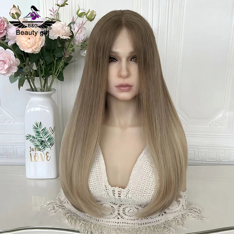 New Pretty Warm Blonde Straight Quality Human Hair Hd Lace Wig With Long Ombre Invisible Lace Frontal Wig for Women
