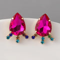 Minimalist Women's Rose Red Crystal Geometric Earrings Rhinestone Water Drop Stud Gold Plated for Parties and Weddings