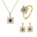 CZCITY 925 Sterling Silver Shinning CZ Diamond Stud Earrings Link Chain Necklace Flower Ring Wedding Sets