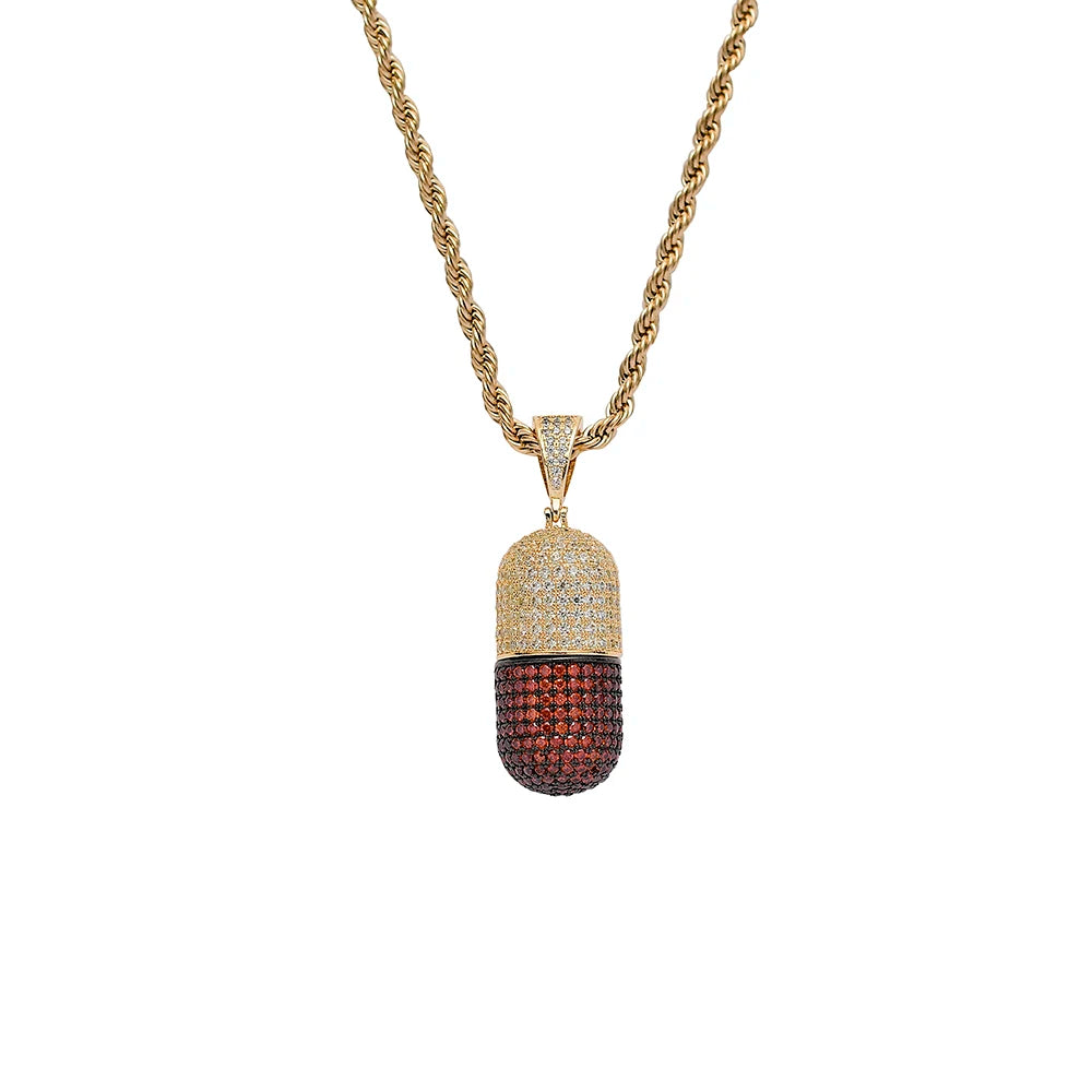 CN240 Men Women's Unisex Gold/Silver Plated Brass CZ Chocolate Bean Shape Iced Rope Chain Pendant Necklace Hip Hop Party MegaBDM