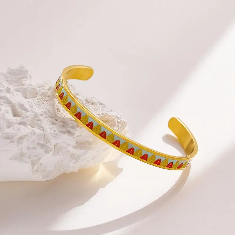 Wholesale 6mm Stainless Steel Enamel Jewelry Custom Colorful Deep Engraving Cuff Bracelets Adjustable Schmuck Bijoux