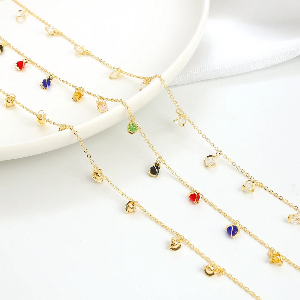 Jewelry Making Chains Materials Brass 18k Gold Plated Hand Catenary Accessories Colored Gems Chain