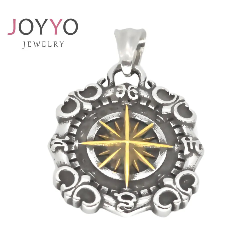Hot Selling Retro Stainless Steel Compass Pirate Necklace Wholesale 33*29mm Vintage Luxury Pendant for Men