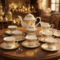 Quick Shipping 17-Piece Handmade Ceramic Fashionable Germany Gold Decoration Top Sale Eco-Friendly Office Coffee Tea Cup Set