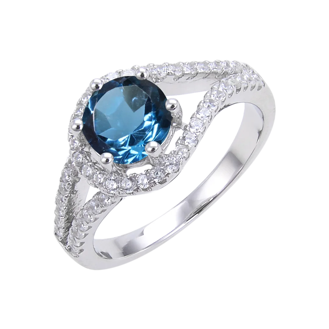 Abiding Jewelry Elegant Rings Blue Topaz Engagement 925 Sterling Silver Ring for Party