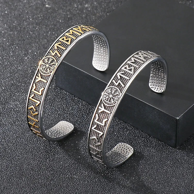 Trend Retro Viking Oden's Rune Alphabet Bracelets 68*12MM Stainless Steel Bangle for Men Jewelry Cuff Bracelet