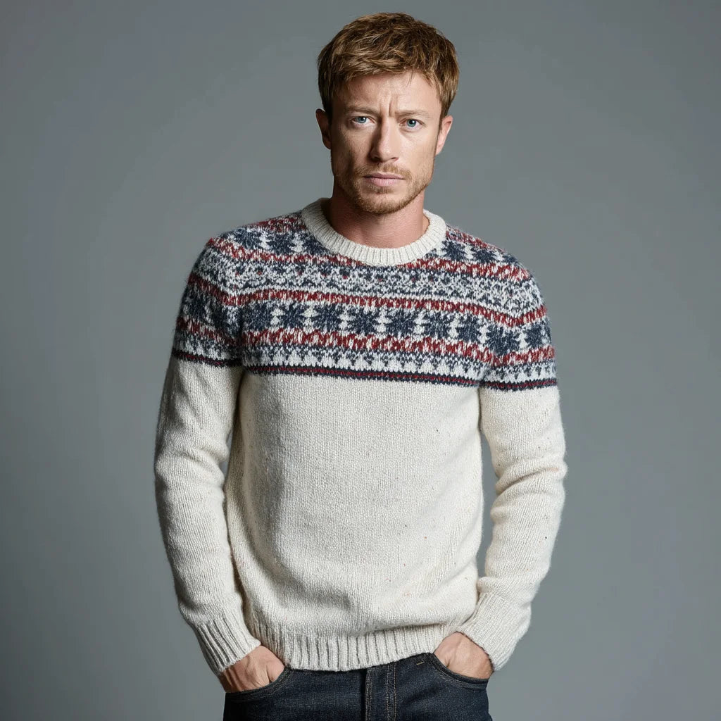 Fashion Men's Nordic Fair Isle Lambswool Sweater Classic Winter Knit Design
