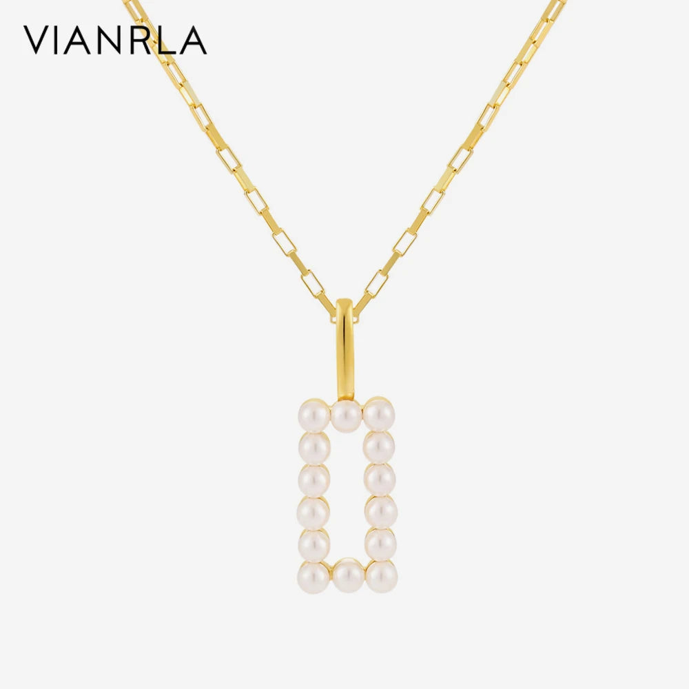 VIANRLA Pearl Jewelry Necklace 925 Sterling Silver 18k Gold Square Pendant Necklace Dainty Jewelry