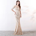 1372# High-end Big Name Sequin Stripes Matching Color Slender Ladies Dinner Host Annual Dress Long Woman